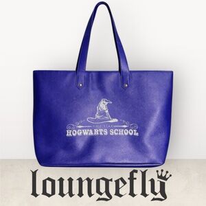 Loungefly Harry Potter Hogwarts Tote Bag Blue Faux Leather Retired “First Year”